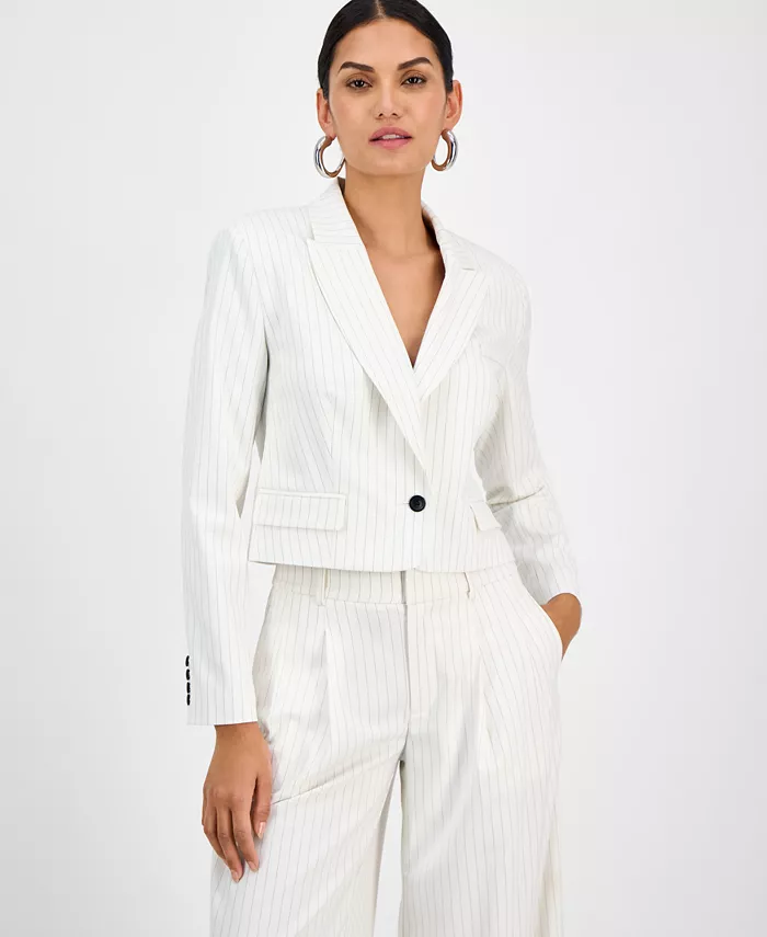 

Женский укороченный пиджак в полоску I.N.C. International Concepts, белый