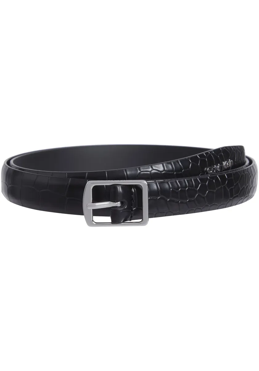 

Кожаный ремень Calvin Klein "SLIM SQR BUCKLE BELT 2.0_CROCO", с надписью-логотипом, черный