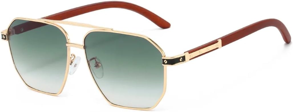 

Мужские солнцезащитные очки с текстурой дерева, двойной металлической оправой, защитой от УФ-излучения UV400, большой оправой, для повседневного ношения и путешествий TVTBBVV, Green