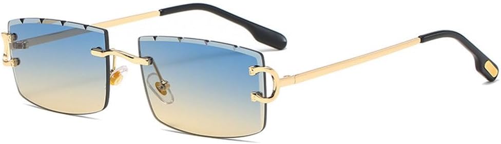 

Мужские прямоугольные солнцезащитные очки без оправы с металлическим каркасом, модные солнцезащитные очки для женщин, линзы с градиентом, без оправы, защита от УФ-излучения UV400 TYUVIVO, C06 Blue Brown