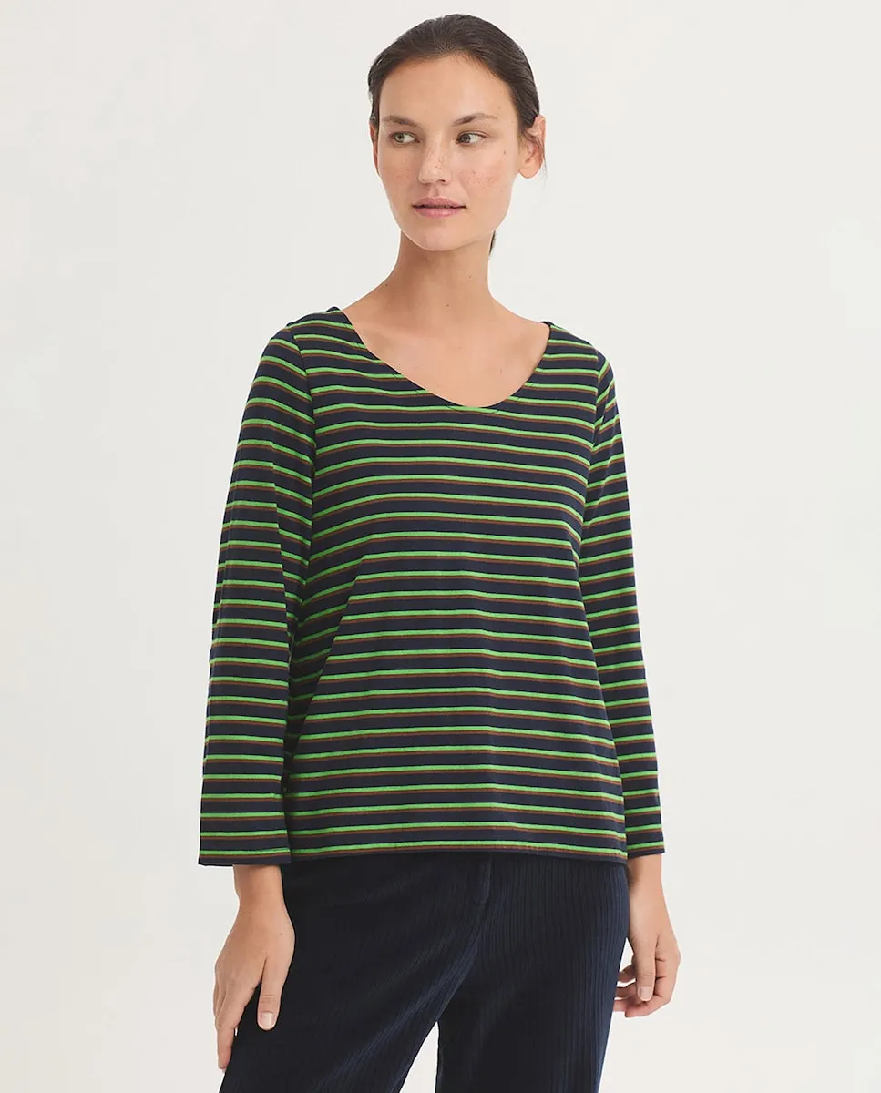 

Женская полосатая футболка с вырезом лодочкой Nice Things, темно-синий