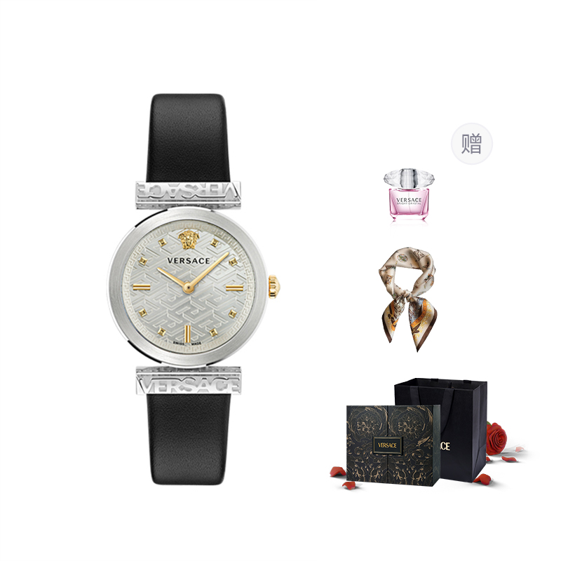

FANSIZHE Advanced Queen Collection Наручные часы Кварцевый механизм Белый циферблат Женские часы Фиолетовая роза Коробка Лимитированная серия VERSACE, Черный