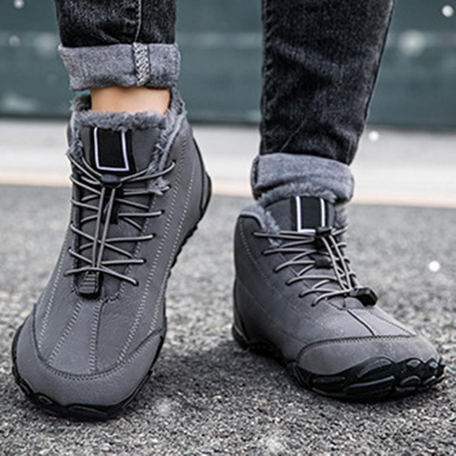 Мужские зимние ботинки Snow Boots Barefoot, утепленные, с теплым мехом, минималистичные зимние ботинки, противоскользящие, короткие у щиколотки, водонепроницаемые, для прогулок на улице Generic, серый — фото 3