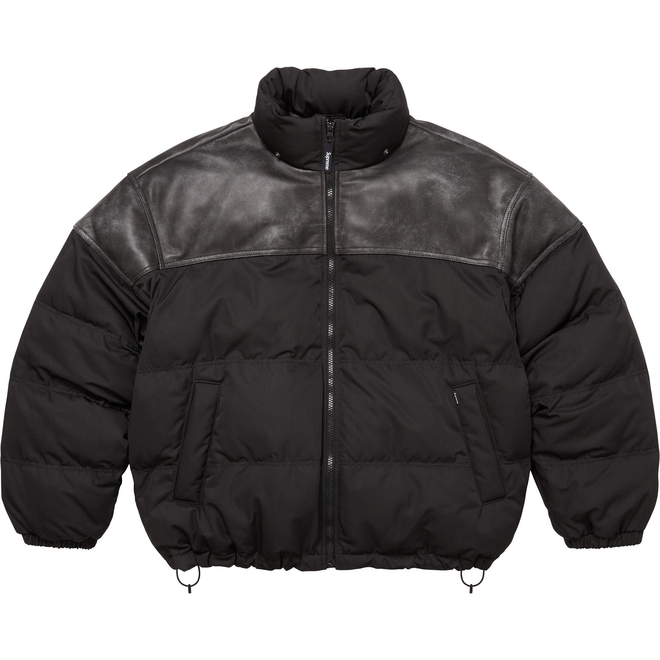 Куртка пуховик unisex с кожаной кокеткой fw25 week7 Supreme, фиолетовый — фото 2