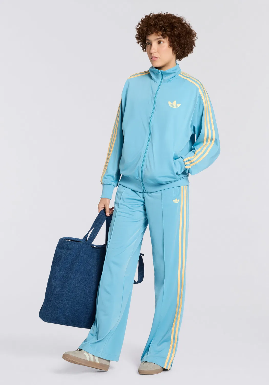 Брюки Adidas Originals с широкими штанинами Firebird синего цвета — фото 4