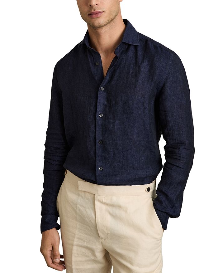 

Льняная рубашка Slim Fit REISS, синий