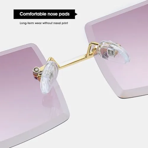 

Популярные модные солнцезащитные очки без оправы прямоугольной формы для женщин и мужчин, из сплава, с защитой от УФ-излучения UV400 MTZJH, Gold-yellow Pink