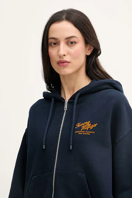 Блуза женская на молнии хлопковая Tommy Hilfiger, темно-синий — фото 4