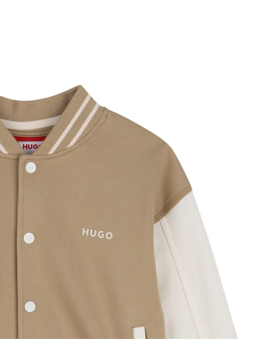 Кардиган в полоску с контрастной вставкой Hugo Kids, бежевый — фото 3