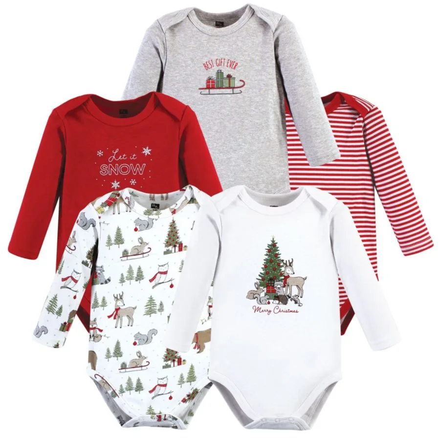 Мягкие хлопковые боди с длинными рукавами, комплект из 5 штук Hudson Baby, Christmas Forest