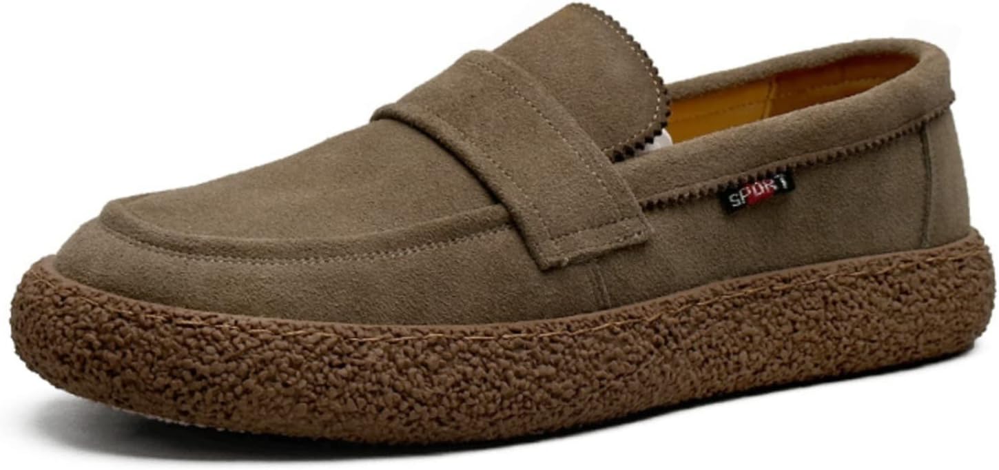 

Мужские замшевые кожаные низкие лоферы в винтажном стиле, слипоны, повседневные туфли, лодочки, удобные обувь с округлым носком, швами, толстой подошвой, лоферы для ходьбы и повседневной носки для мужчин Generic, хаки