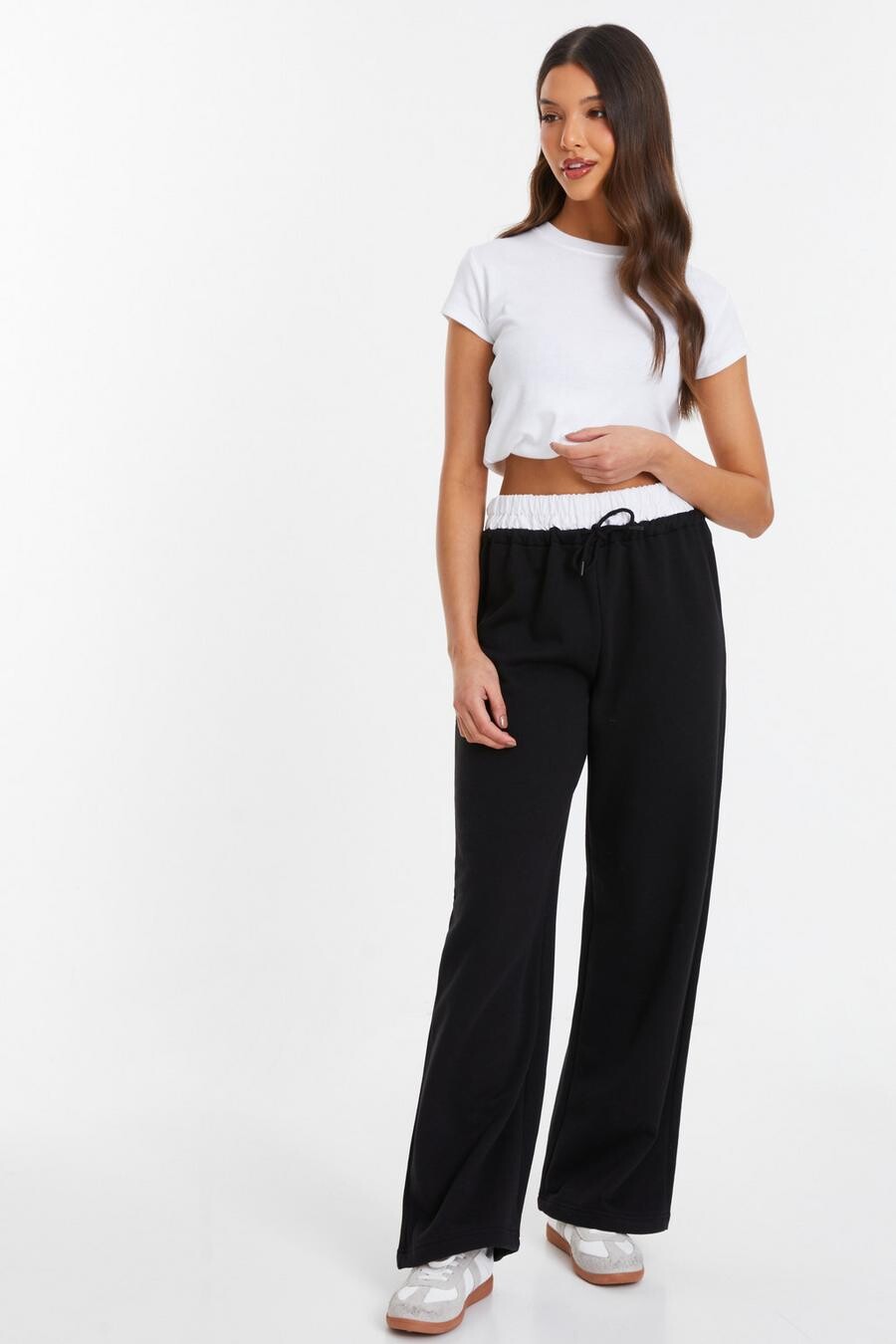 

Черные широкие брюки с двойной талией QUIZ Clothing