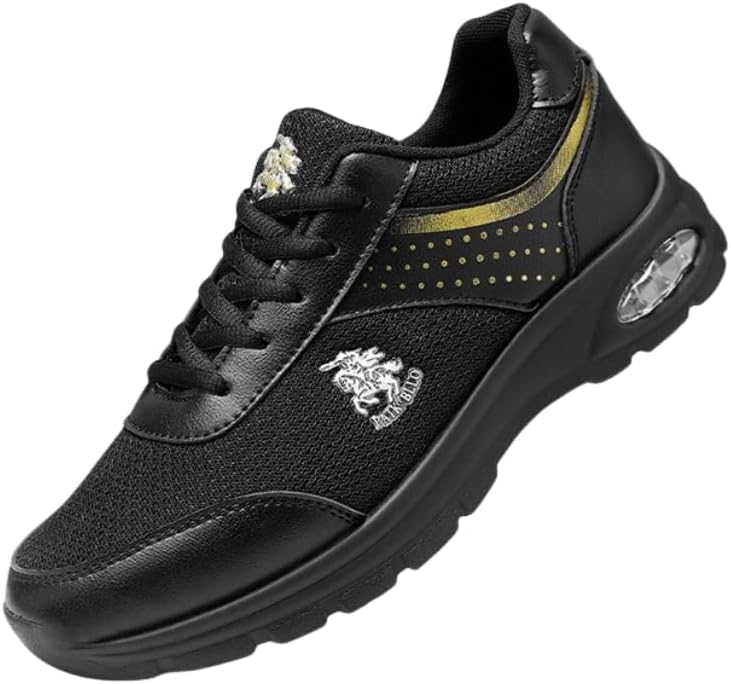 

Мужские дышащие кроссовки из сетки - легкая повседневная и спортивная обувь с мягкой амортизацией и противоскользящей подошвой Hoalox, черный/золотой