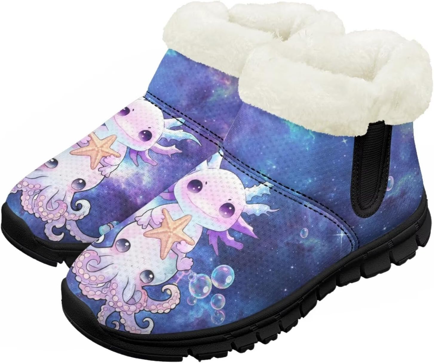 

Детские зимние сапожки для мальчиков и девочек, утепленные искусственным мехом, ботильоны до щиколотки с противоскользящей подошвой для малышей, детей младшего и старшего возраста Chririnla, Galaxy Axolotl Octopus