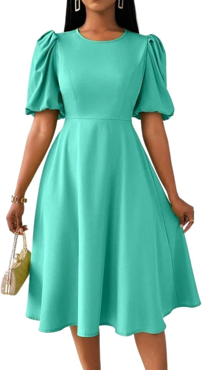 Женское платье миди с пышными рукавами A-силуэта Mint Green