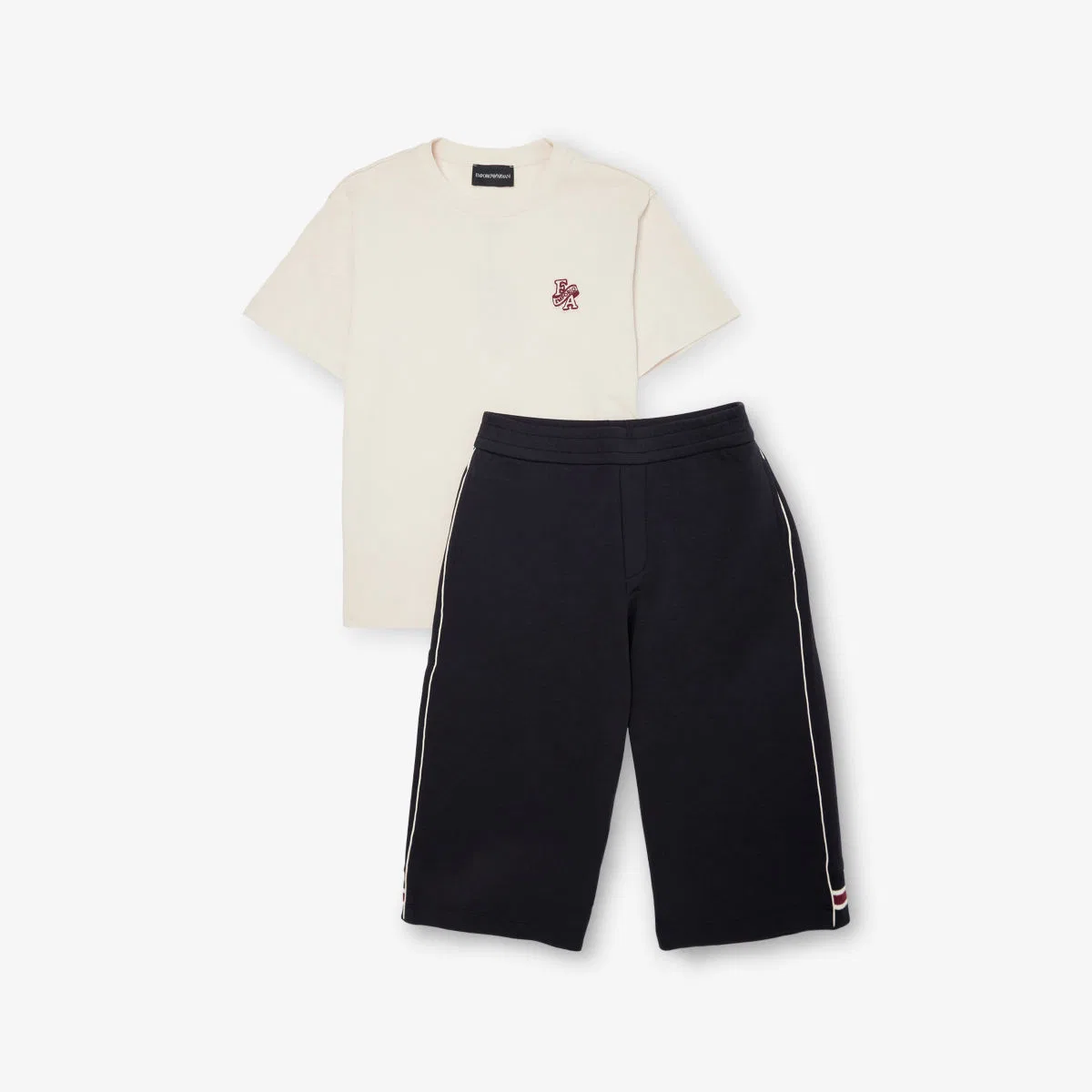 Комплект из футболки и спортивных штанов с логотипом (4-16 лет) Emporio Armani, белый/темно-синий
