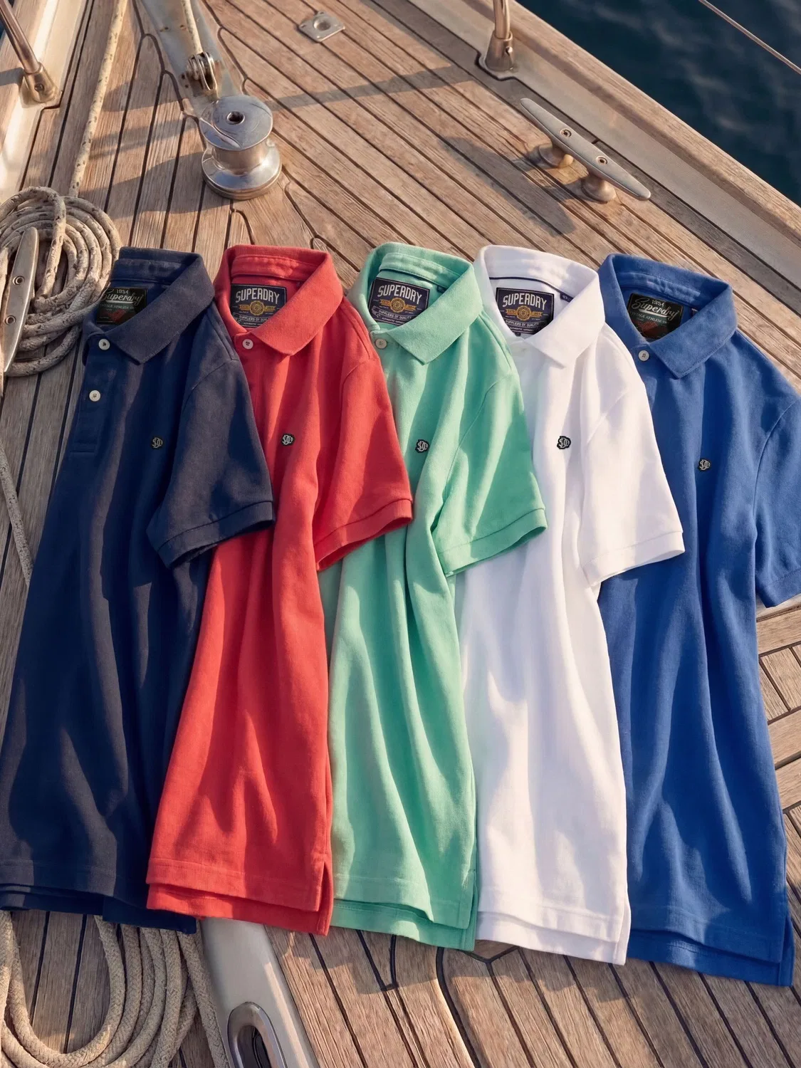 Поло повседневное Superdry, модель Vintage Destroy, синее — фото 2