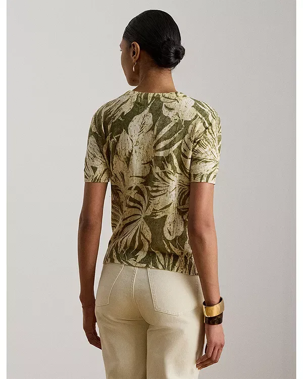 Женский свитер с принтом Palm Frond Print Short Sleeve Sweater Ralph Lauren, Farm Olive — фото 3