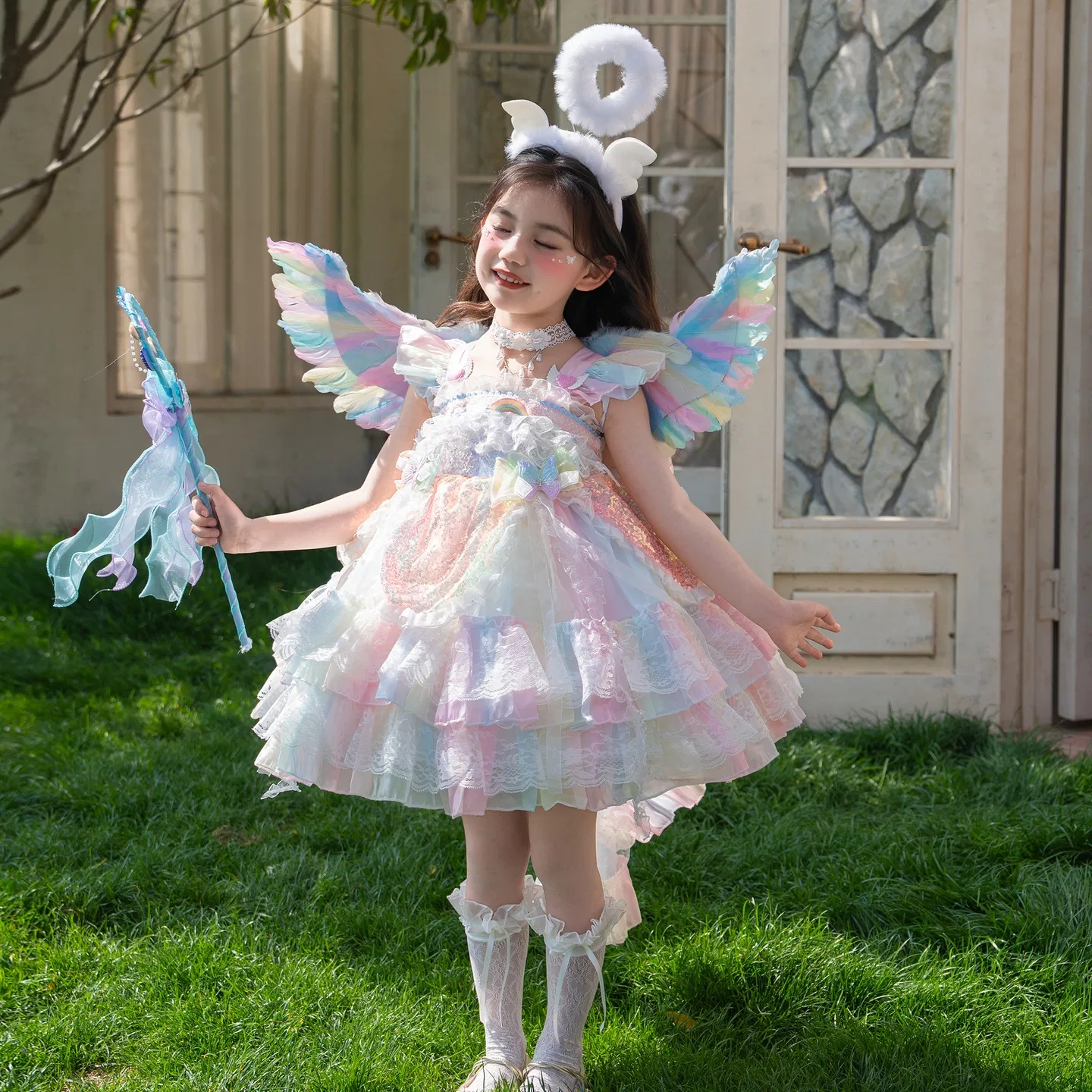 Детское платье для девочек с принтом Rainbow Mermaid Camisole Dress YALU — фото 3