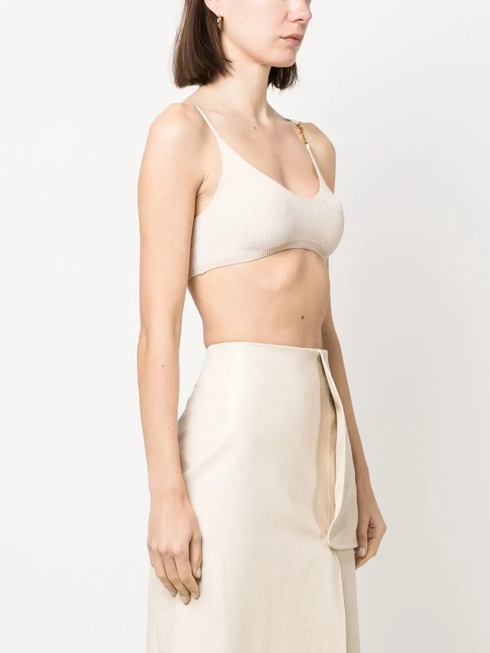 Укороченный топ Pralu с логотипом Jacquemus, бежевый — фото 3
