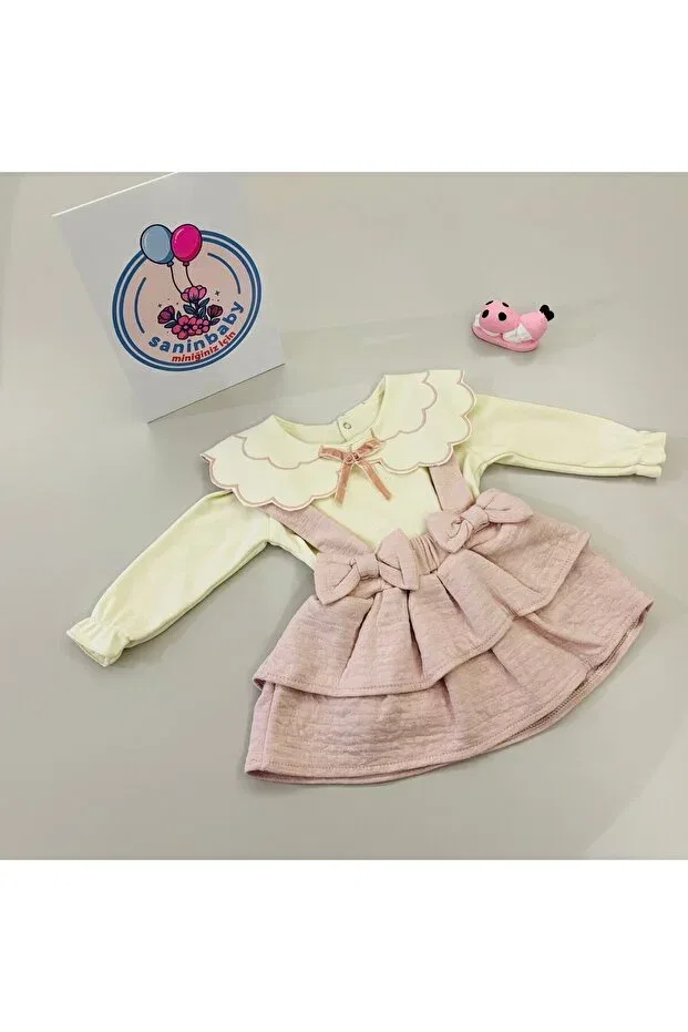 Детский комплект для девочек хлопковый Jacquard Skirt Double Set Saninbaby, Pink — фото 4