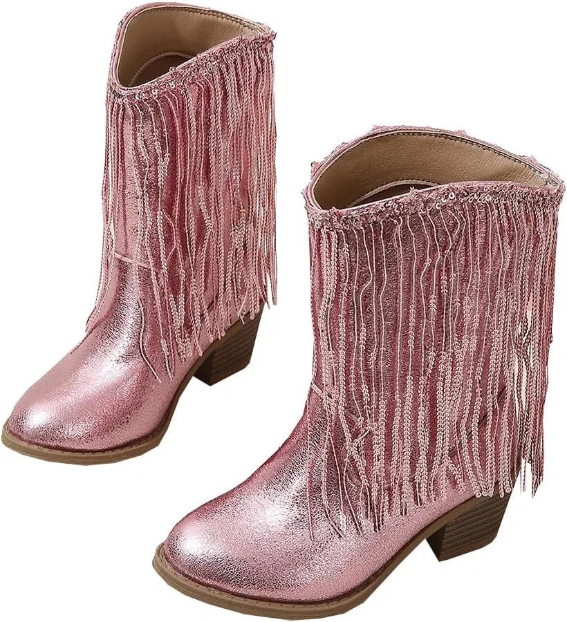 Детские зимние сапоги для девочек с кисточками и пайетками Princess Boots Auhoho, Pink
