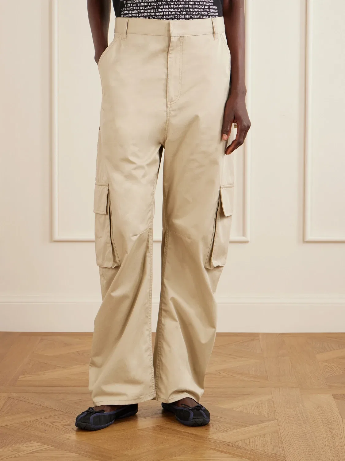 Хлопковые широкие брюки-карго BALENCIAGA, бежевый — фото 3