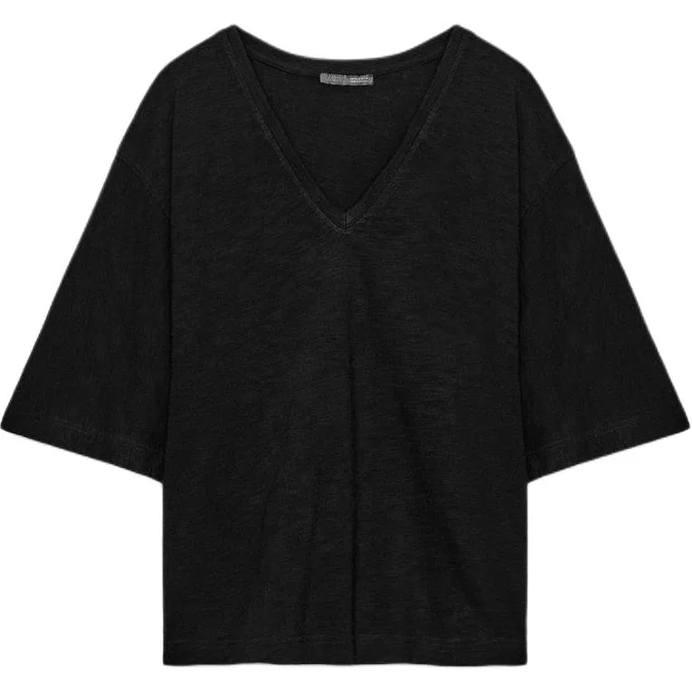 Женская футболка с V-образным вырезом Black ZARA, Черный
