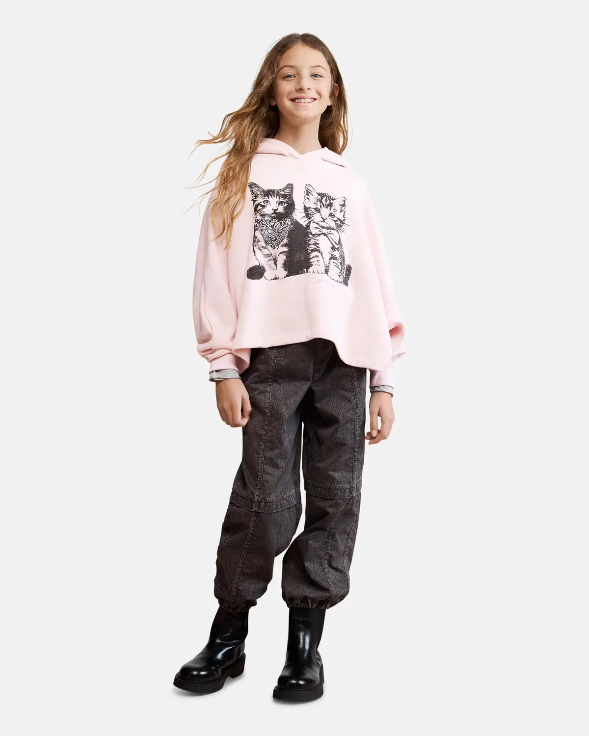 Детская худи для девочек с принтом Gatos Desigual, Rosa — фото 2