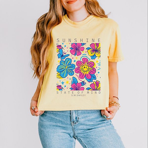 

SWSmiley sunshine state of mind floral - женский бокси кроп топ с принтом Simply Sage Market, Butter