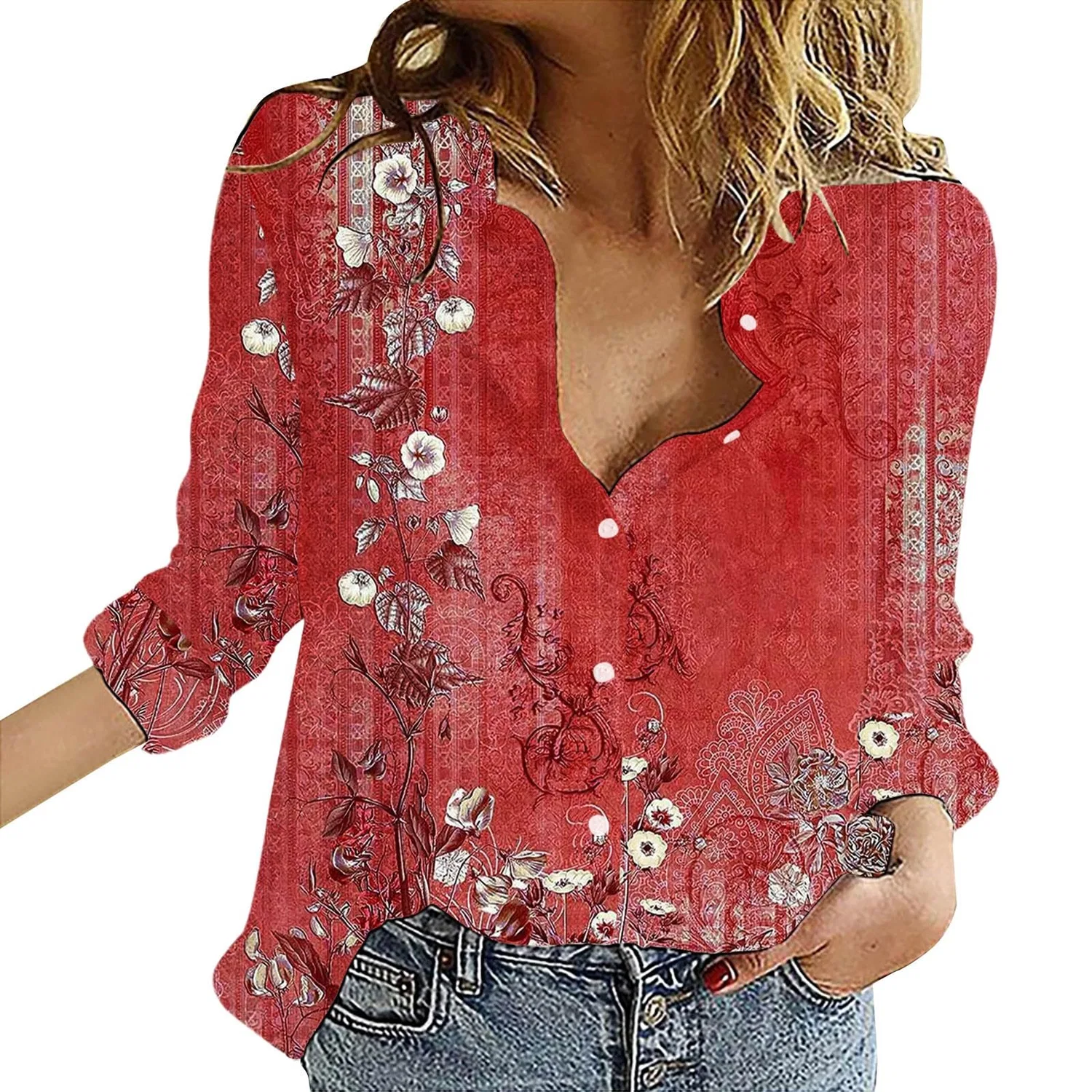 Женская льняная рубашка с принтом Oversized T-Shirts, Red