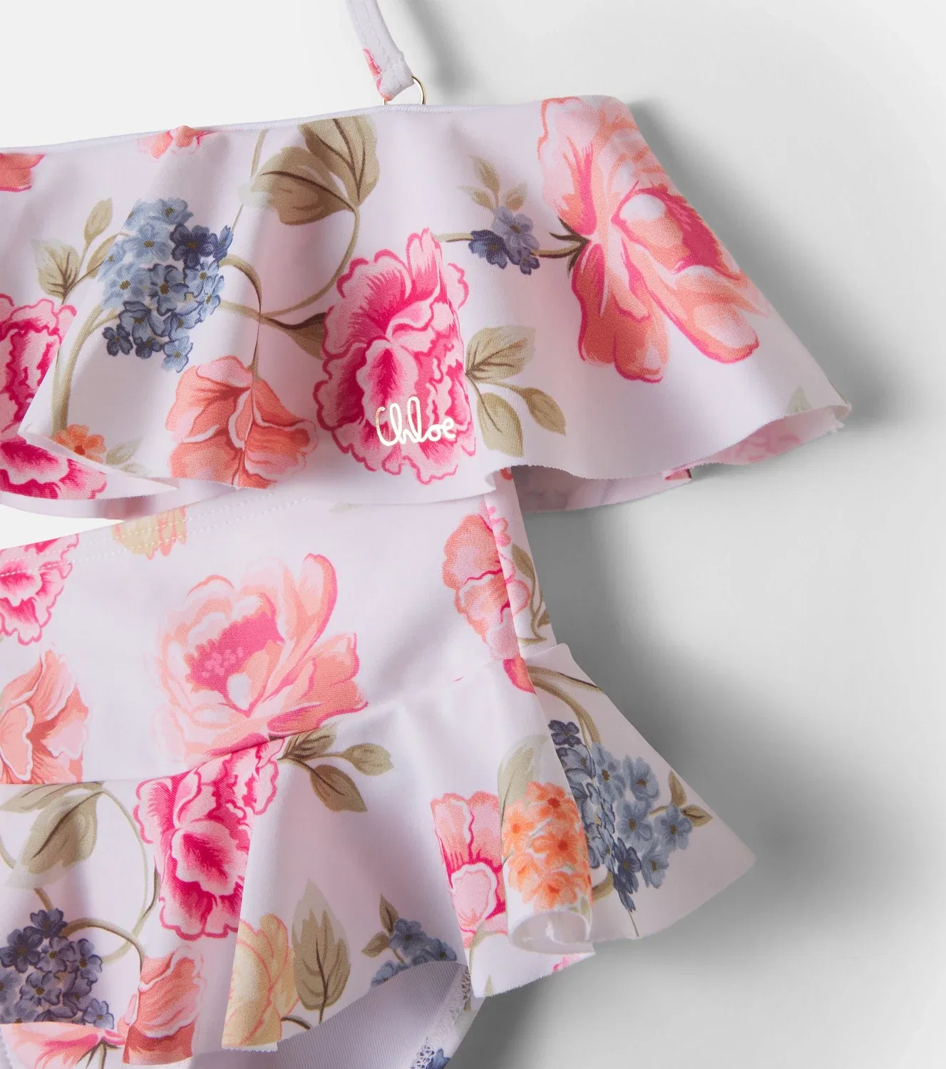 Комплект бикини с цветочным принтом и оборками Chloé Kids, белый — фото 3