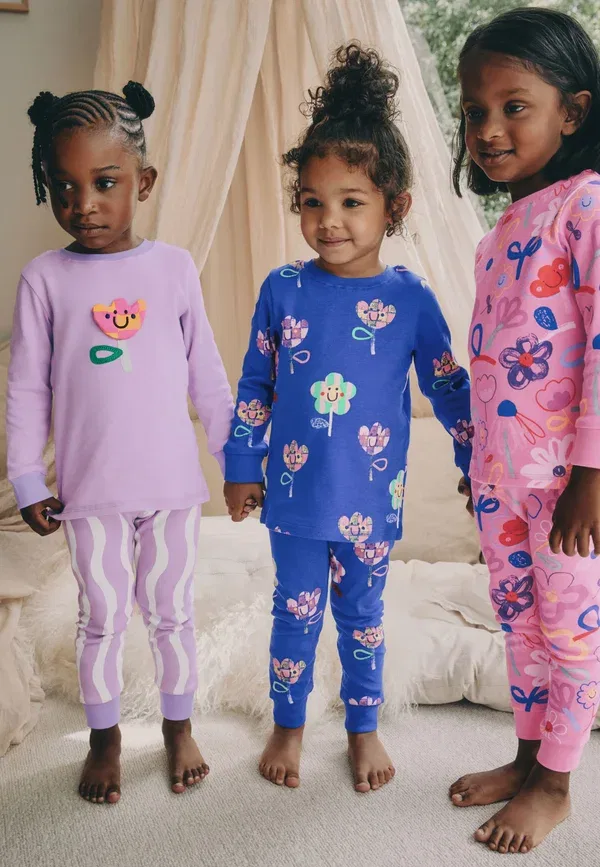Пижамный комплект из 3 предметов, хлопок, Regular fit - pyjamas 3 pack set Next, Pink Lilac Floral, розовый/сиреневый — фото 4