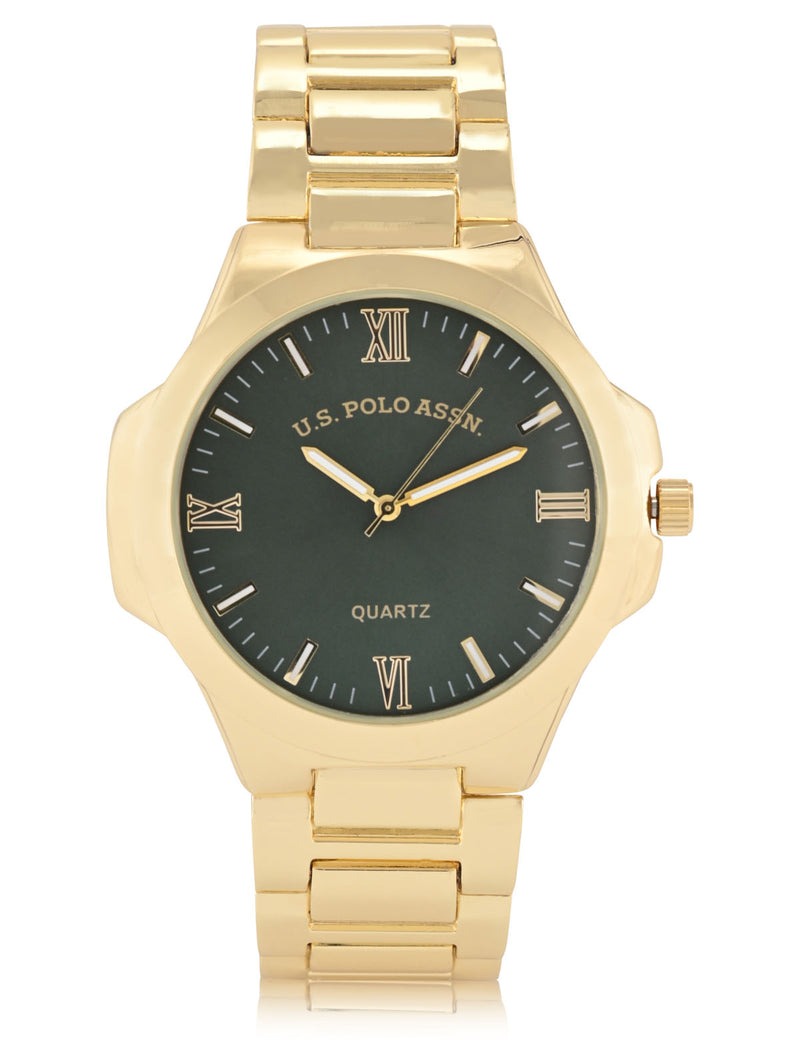 

Часы U.S. Polo Assn Mens Gold Link With Green Face, золотой