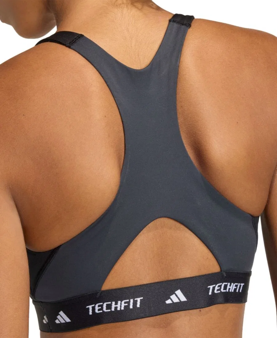 Спортивный бюстгальтер Tech Fit Color Block Medium Support Bra adidas, Black/Carbon — фото 4