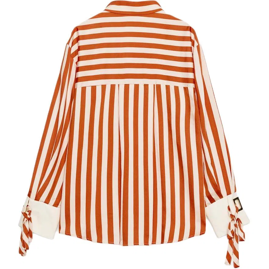 Женская рубашка с лацканами Orange White ZARA, Orange White — фото 3