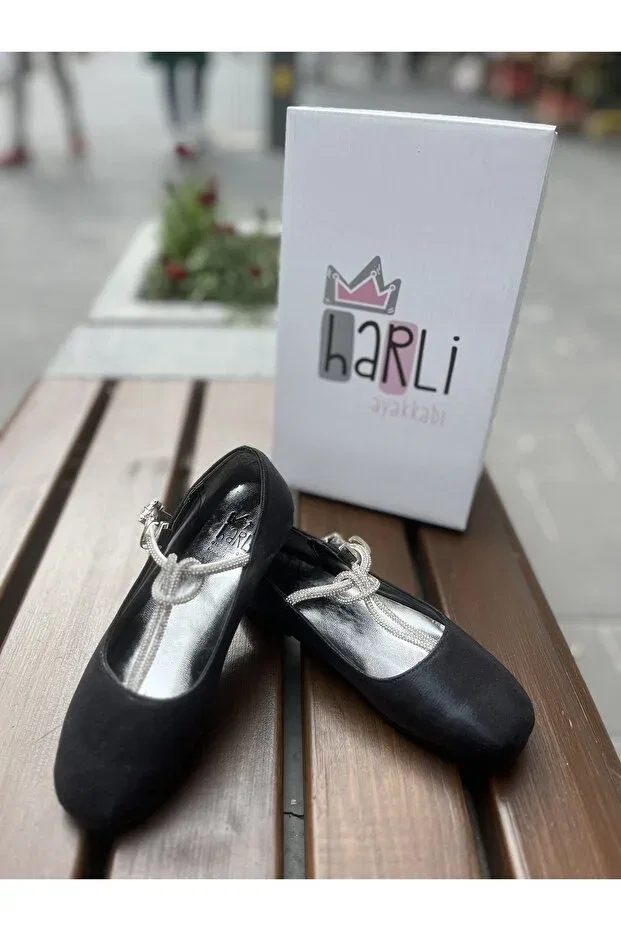 Детские балетки для девочек с блестками Harli Ayakkabi, Black — фото 4