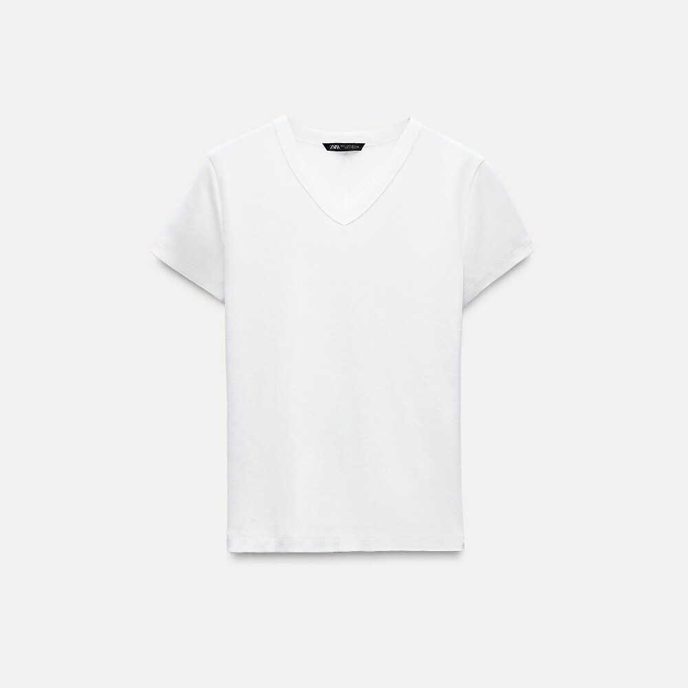 

Футболка Zara V-neck Cotton, белый