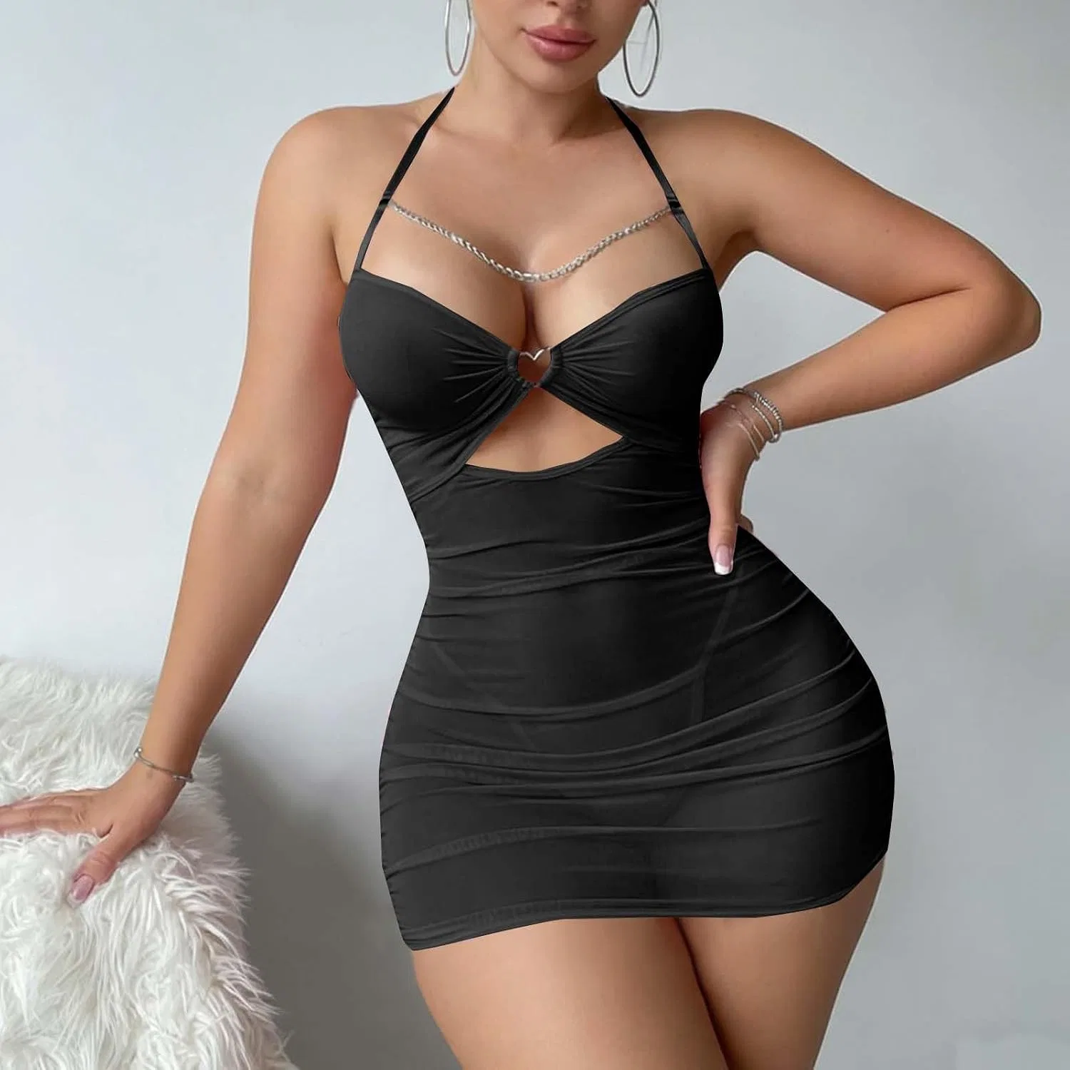 Женский цельный купальник с сетчатыми вставками Mesh Sheer, Black — фото 2