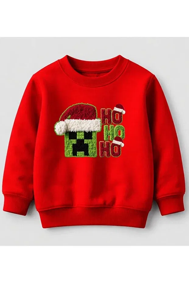 Детские свитшот для девочек хлопковый The Creeper Head Ho Ho Ho New Year Christmas Efendioğlu Design, Red