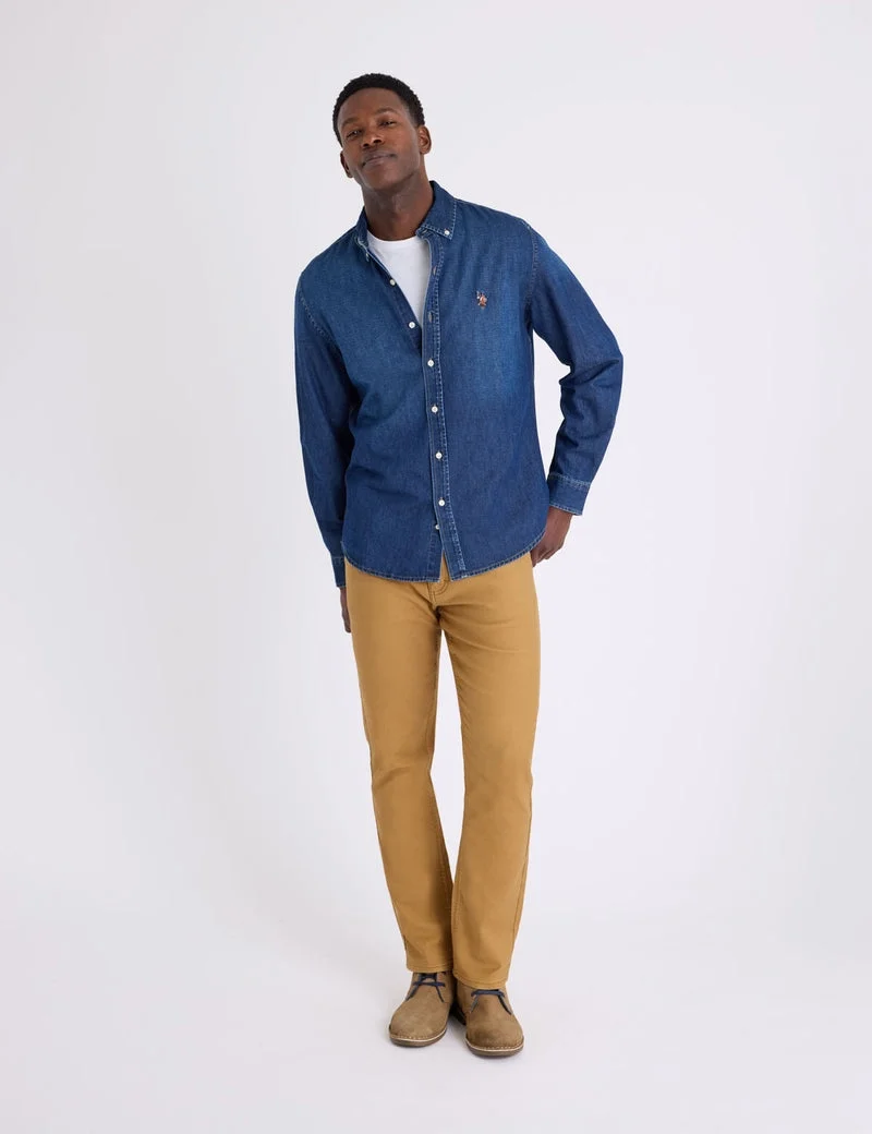 Мужская рубашка U.S. Polo Assn. Long Sleeve Multicolor Logo Denim, темно-синий — фото 3