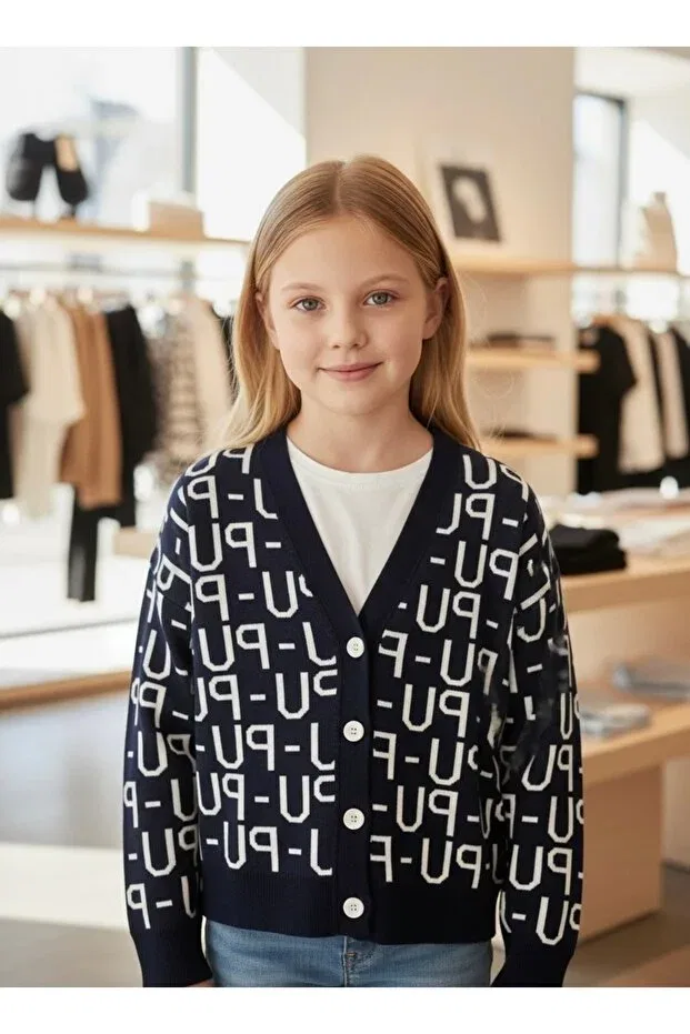 Детский вязаное кардиган с принтом Minimoda Kids, Navy Blue