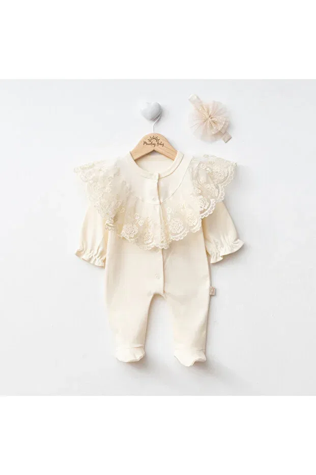 Детский комбинезон для девочек кружевной Mevlid Outfit Miniday Baby, Beige — фото 2