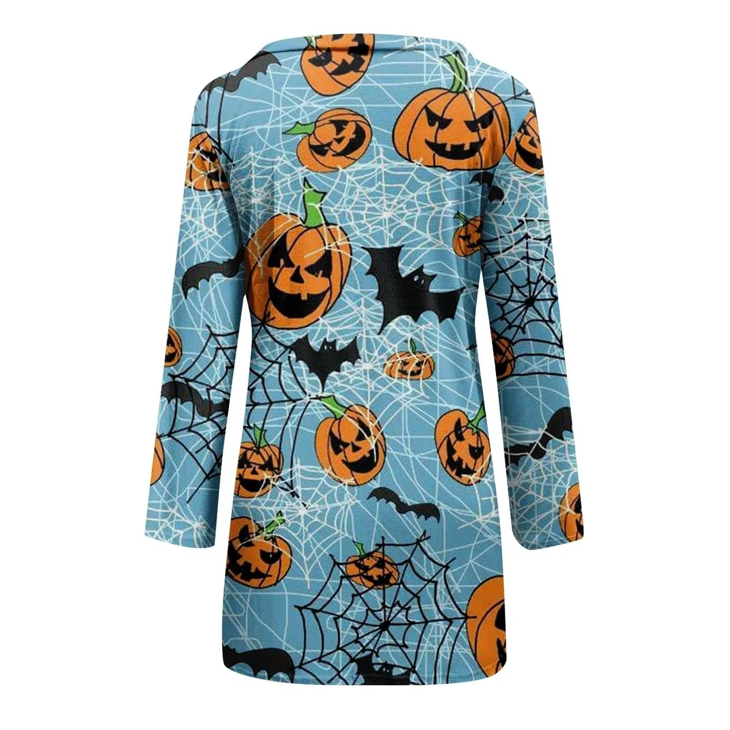 Женский кардиган с принтом Costume di Halloween, motivo zucca con pipistrello, 2-blu Cielo — фото 3