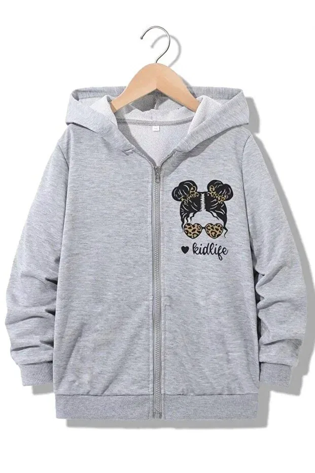 Детское худи-кардиган с принтом Kidlife Printed Hooded Zippered Cardigan Morning Kids, Gray2