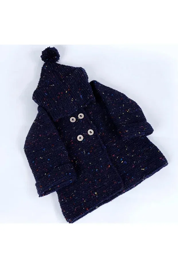 Детский кардиган для мальчиков с капюшоном Hand Knitted Hooded Navy Blue Boy Cardigan Evitle, Navy Blue