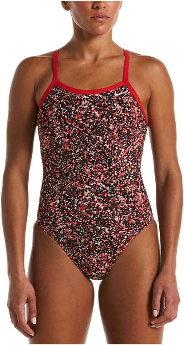 Женский цельный купальник с перекрестными бретелями Nike Pixel Party, University Red