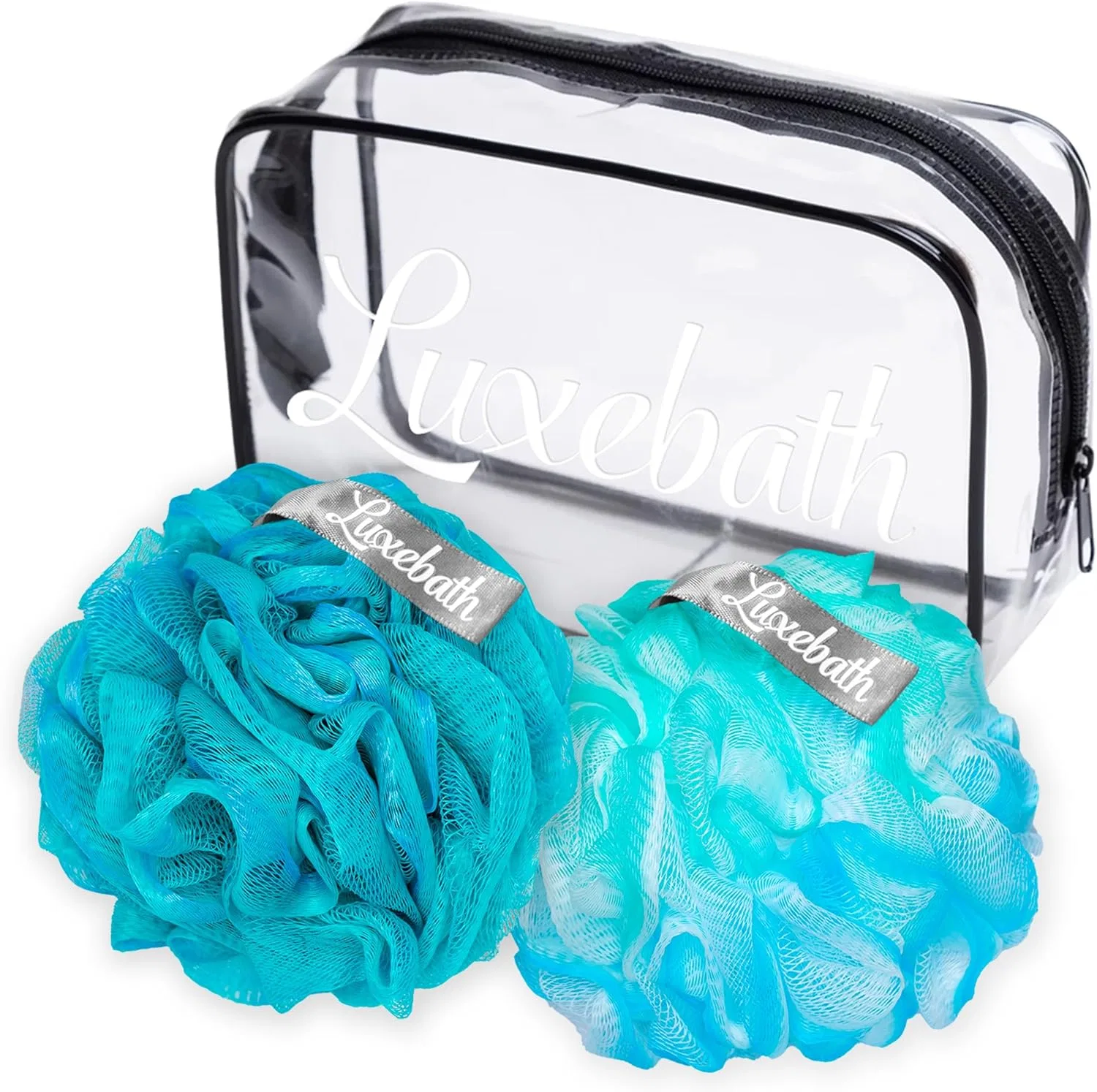 Люфа для ванны с дорожной сумкой, Luxebath, 14.99x7.11x10.41 см, 132 г, Blue-Green