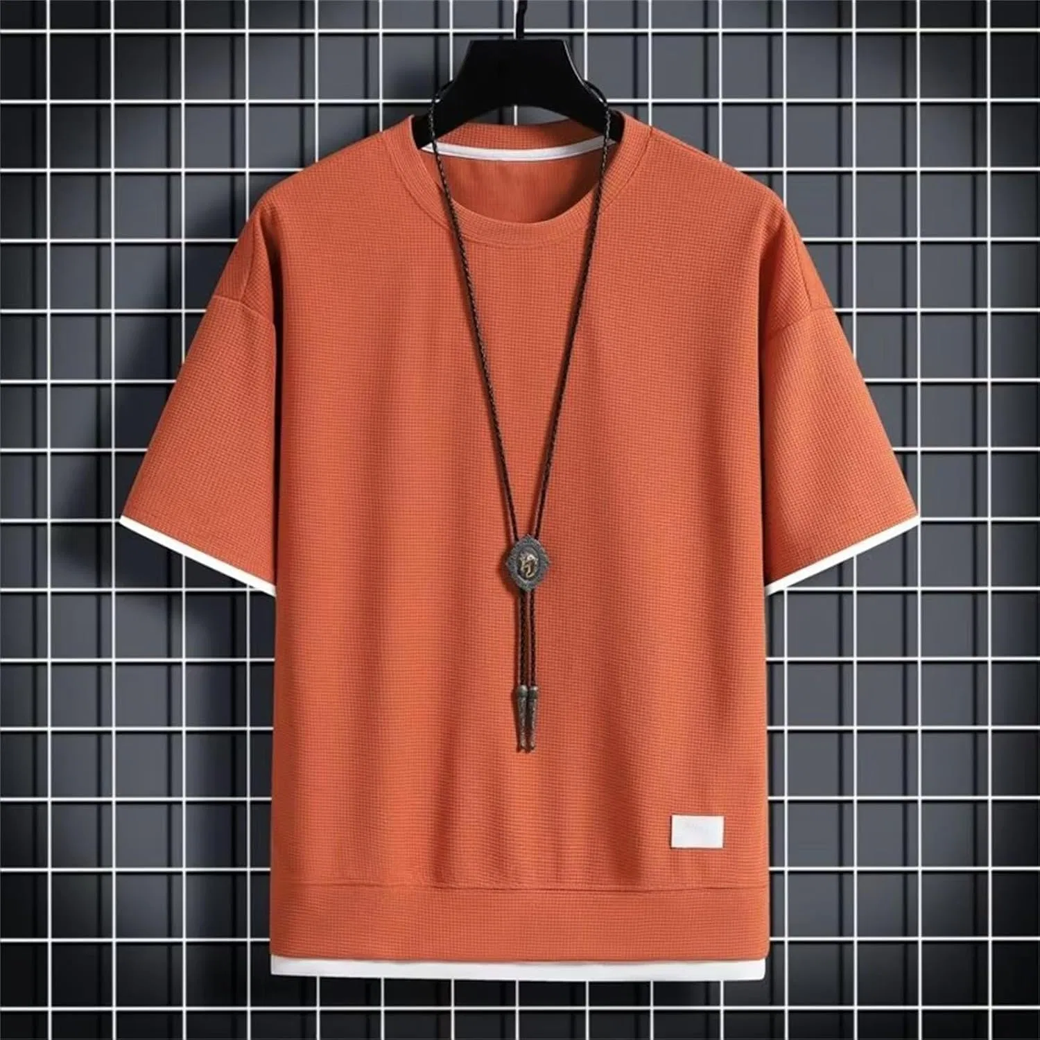 Мужская свободная футболка из вафельной ткани, Orange — фото 3
