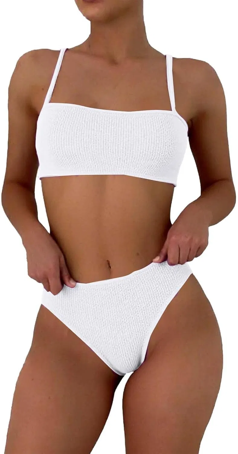 Женский бикини-сет с высокой талией Spaghetti Straps, White